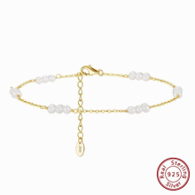 14K 925 Sterling Silver Natural Pearls Chain Anklets for Women Foot Bracelet Ankle Straps Jewelry SA36
