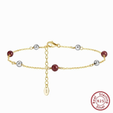 Beaded Ball Garnet Chain Anklet for Women 925 Sterling Silver Summer Beach Foot Chain Anklet Jewelry SA47