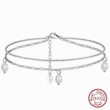 925 Sterling Silver Layered Ball Chain&Figaro Chain Anklet for Women Summer Ankle Chain Straps Jewelry SA41