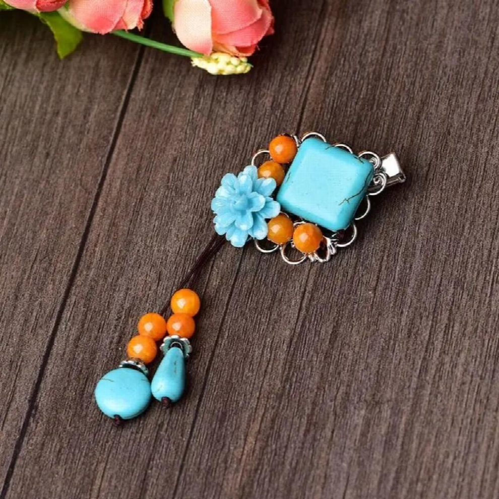 Hair Clips for Women Vintage Hairpin with Natural Stones Turquoise Barrettes-image-OPC-PCW69ZY-NEW