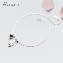 925 Sterling Silver Tiny Cat & Bell Anklet Animal Chain Foot Bracelet for Women Girls Gift Summer Beach