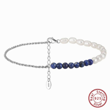925 Sterling Silver Lapis Lazuli &Natural Pearls Chain Ankelts for Women Bracelet on the Leg Foot Chain Jewelry SA56