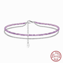 Layered Ball Chain& Amethyst Chain Anklets 925 Silver Adjuatable Women Anklet Bracelet Summer Barefoot Jewelry SA45