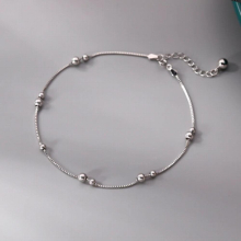 925 Sterling Silver Transfer Beaded Anklet Womens Tide Sense Foot Chain Summer Accessories