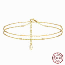 925 Sterling Silver Double Cable Chain Anklet with Horizontal Bar for Women Summer Foot Chain Jewelry SA35