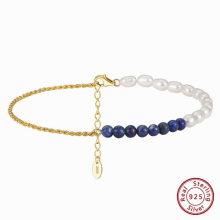 14K Natural Freshwater Pearls &Lapis Lazuli Chain Ankelts for Women Girls Summer Beach Foot Chain SA56