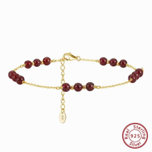 14K 4mm Beaded Garnet Anklet for Women 925 Sterling Silver Summer Beach Foot Chain Anklets SA46