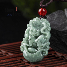Natural Jadeite Zodiac Pendant Charms Engraver Fine Jewelry Amulet Mascots Men Women Couple Souvenir Holiday Gift