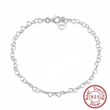 Classic Thin Love Heart Chain Women Anklets Bracelet 925 Sterling Silvery/Gold 3.5mm Width Chain Ankle Jewelry