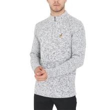 (Grey, S) BRAVE SOUL Mens Cable Knitted Jumper Half Zip Sweater