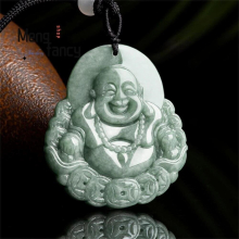Natural Jadeite Recruiting Wealth Maitreya Buddha Pendant Charms Men Women Amulet Mascots Jewelry Holiday