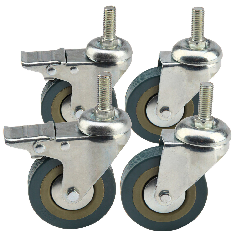 4 x 75mm Rubber PU Swivel 200kg Wheels Trolley Furniture Caster Screw