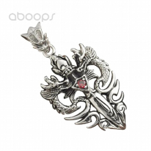 Punk 925 Sterling Silver Double Dragon Pendant with Sword for Men Boys,Free