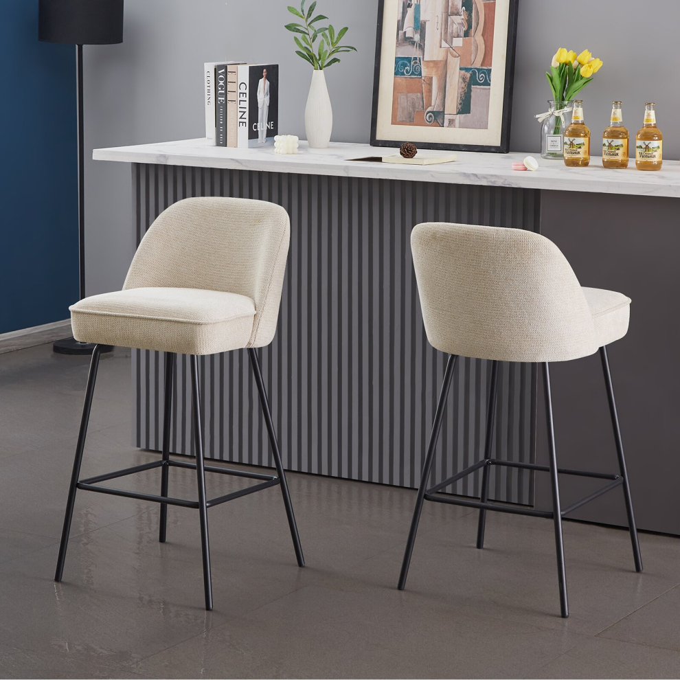 (BEIGE) 2x Bar Stools Velvet With Spring Cushion