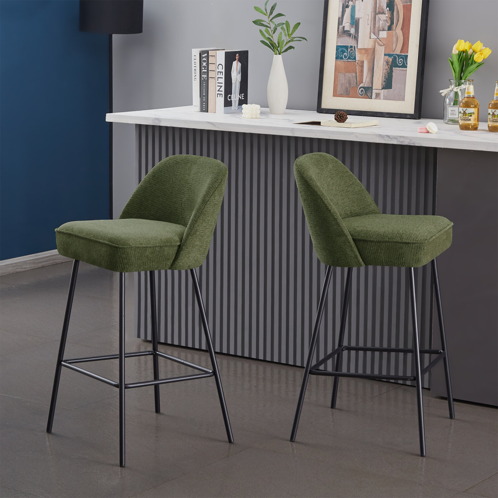 (GREEN) 2x Bar Stools Velvet with Spring Cushion