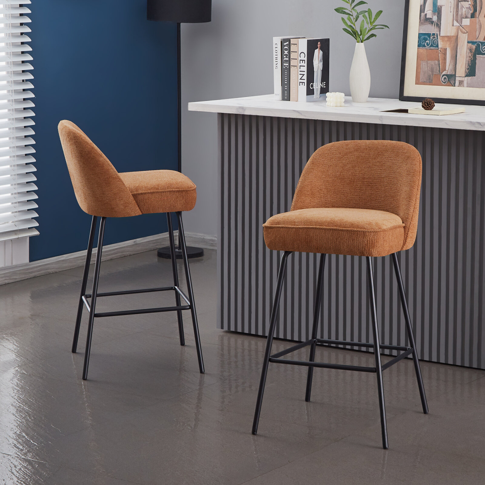 (ORANGE) 2x Bar Stools Velvet with Spring Cushion