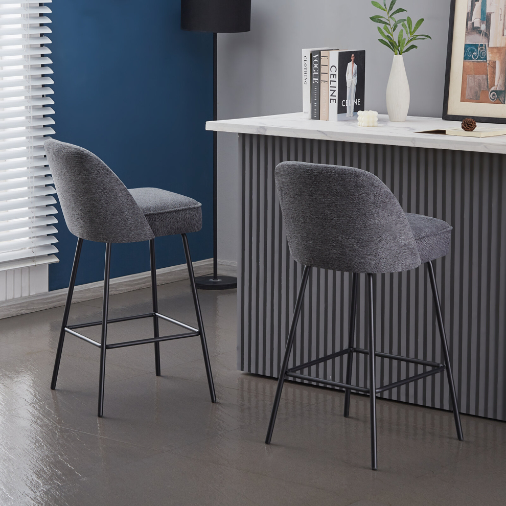(GREY) 2x Bar Stools Velvet with Spring Cushion
