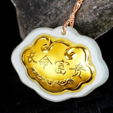 natural Hetian jade baby pendant inlaid 24K auspicious lucky lock necklace pendant jewelry