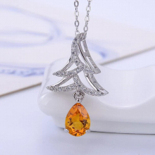 Natural Citrine pendant for girl Christmas tree Necklace 6*8mm drop yellow gemstone jewelry real 925 Solid Sterling silver