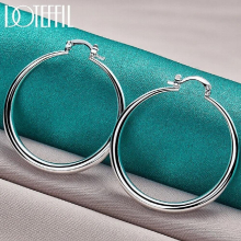 925 Sterling Silver 40mm Round Smooth Big Circle Hoop Earrings For Woman Party Wedding Jewelry