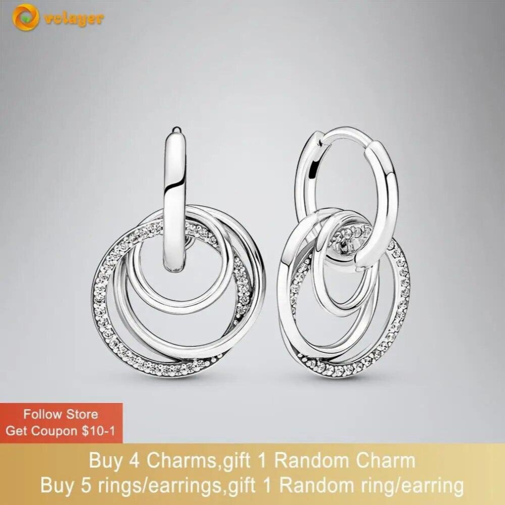 925 Sterling Silver Earrings Family Always Encircled Hoop Earrings for Women Female Jewelry Gift