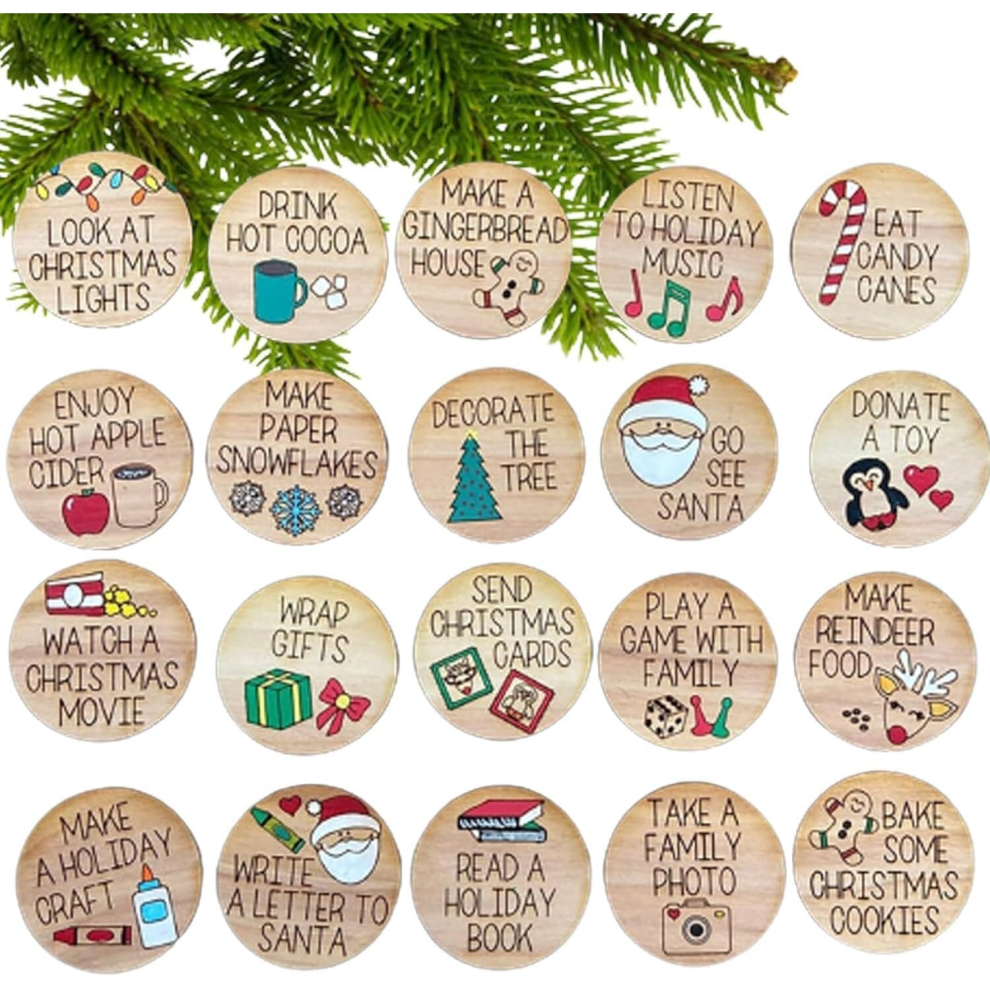 Christmas Countdown Tokens Set, Wooden Christmas Advent Tokens, Countdown To Christmas Coins, Christmas Advent Calendar