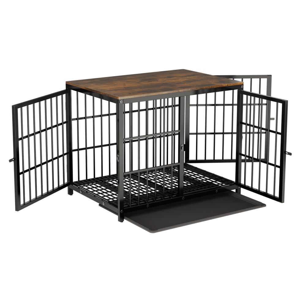 (Black L 36inch(91.4*63.4*75Hcm)) Furniture Style Wooden Dog Crate End Table