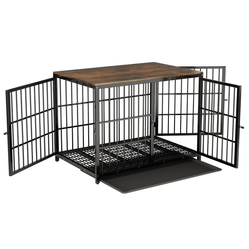 (Black, XL(107.4*71.4*81Hcm)) Furniture Style Wooden Dog Crate End Table