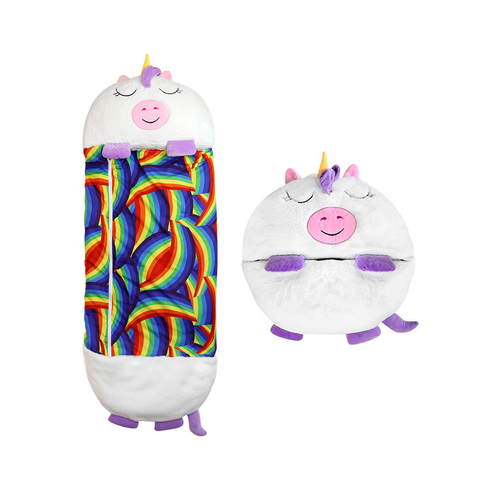 (White Unicorn, 135cm*50cm(630g)) Cartoon Animal Kids Sleeping Bag Happy Plush Doll Pillow