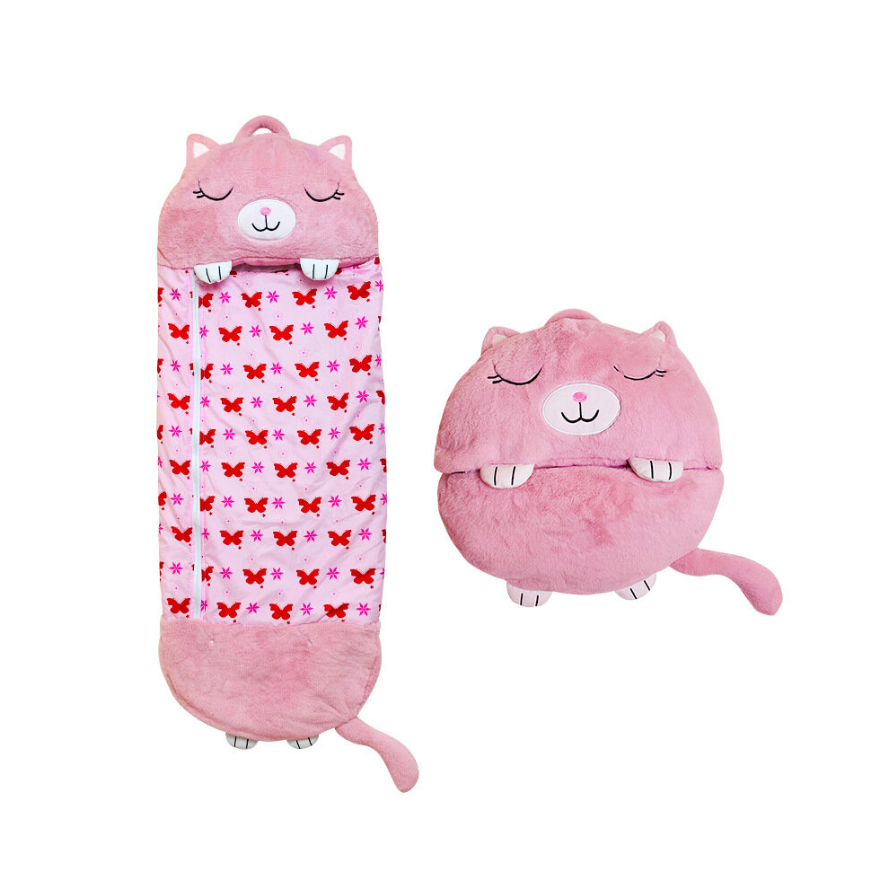 (Pink kitten, 180cm*70cm(1100g)) Cartoon Animal Kids Sleeping Bag Happy Plush Doll Pillow