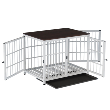 (White, M(78.4*56.4*65Hcm)) Furniture Style Wooden Dog Crate End Table