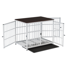 (White, L(91.4*63.4*75Hcm)) Furniture Style Wooden Dog Crate End Table