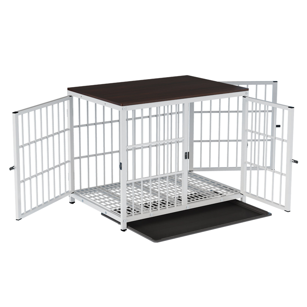 (White, L(91.4*63.4*75Hcm)) Furniture Style Wooden Dog Crate End Table