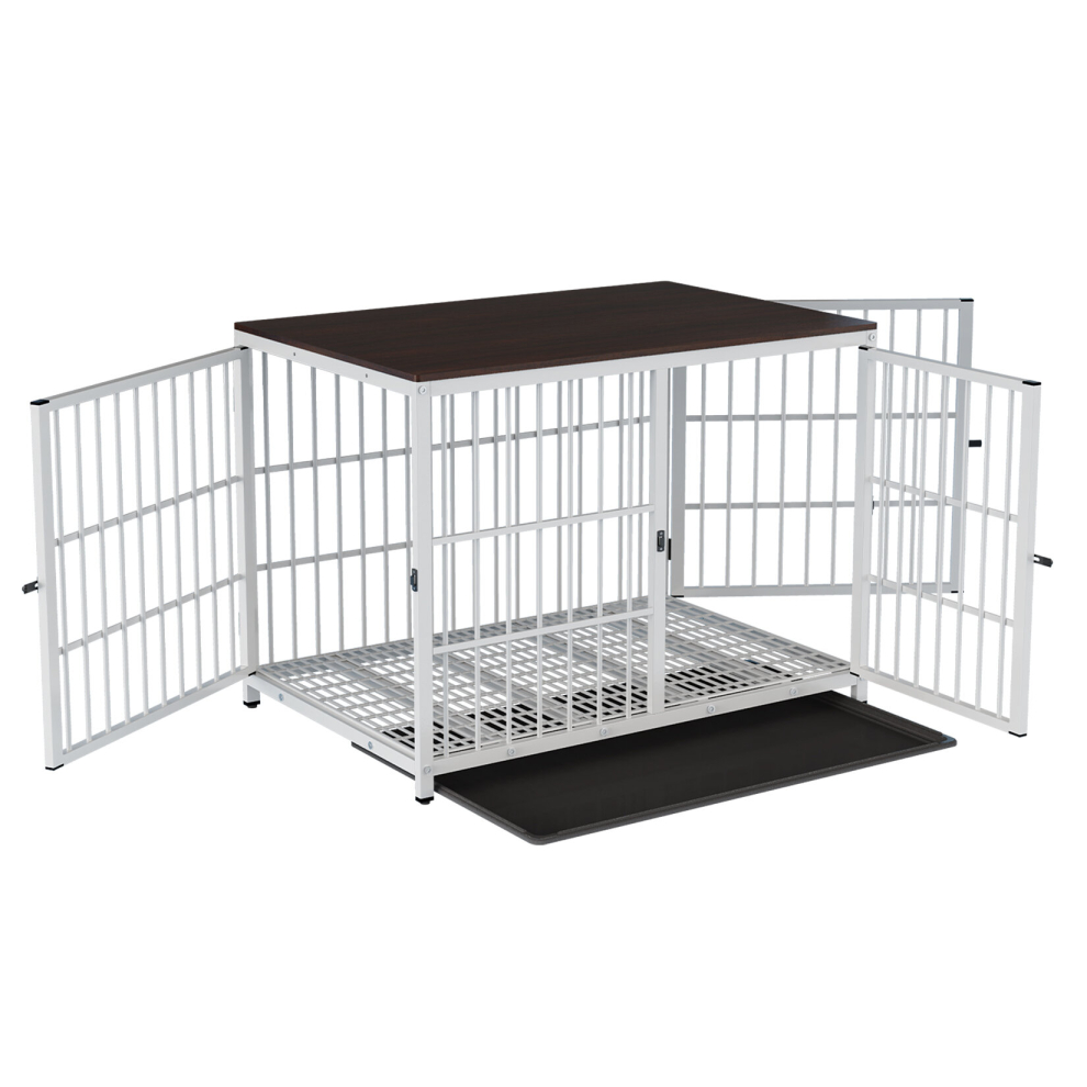 (White, XL(107.4*71.4*81Hcm)) Furniture Style Wooden Dog Crate End Table