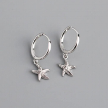 Beach Summer Starfish Hanging Stud Earrings for Women Real 100% 925 Sterling Silver Minimalist Bohemia Jewelry