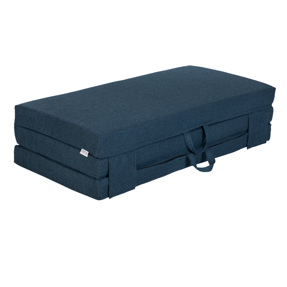 (Midnight Blue, Double) Loft 25 Linen Blend Z Bed Tri Folding Guest Mattress Single/Double Soft Mattress Firm Comfort