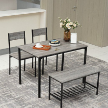 4pcs Dining Table and Chairs Set Wooden Bench Seat Metal Frame Kitchen