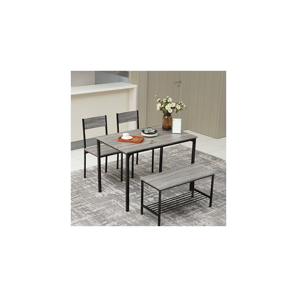 4pcs Dining Table and Chairs Set Wooden Bench Seat Metal Frame Kitchen