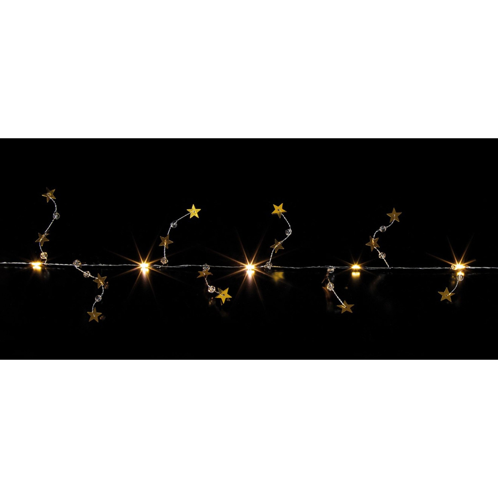 Premier 20 Led Gold Star Beaded Christmas Garland 1.9M Warm White Lights White,Gold
