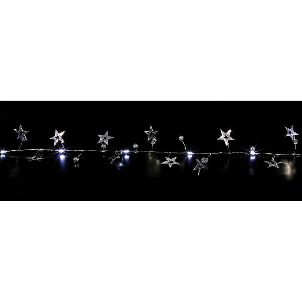Premier 20 Led Silver Star Beaded Christmas Garland 1.9M White Led Light White,Silver