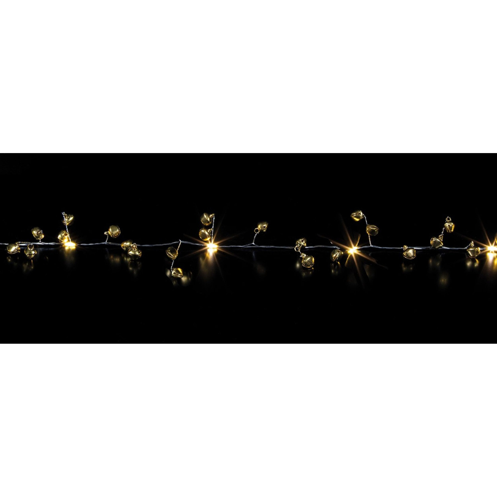 Premier 20 Led Gold Bell Beaded Christmas Garland 1.9M Warm White Lights White,Gold