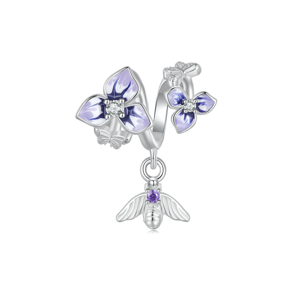 Pansy & Bee Wrap Around Charm Bead With Cubic Zirconia Genuine 925 Sterling Silver Compatible With Pandora Bracelets