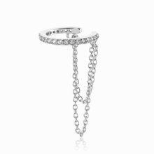 100% 925 Sterling Silver Single Pavee Cuff Chain None of Piercing Clips Women Rock Punk Earcuff Wedding Jewelry