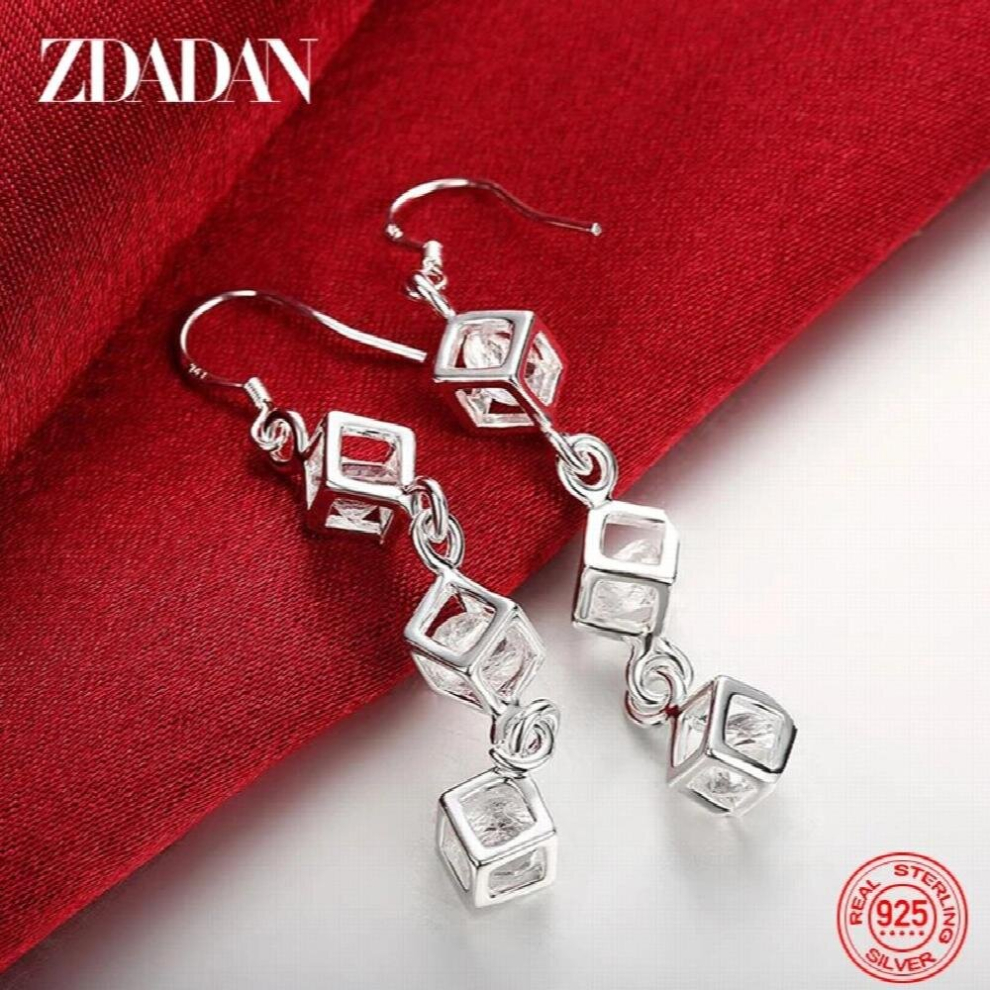 925 Sterling Silver Square Crystal Long Drop Earrings For Women Engagement Party Jewelry Gift-image-OPC-PCW6XNK-NEW