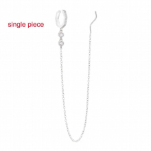 Real 925 Sterling Silver Star Moon Ear Cuff Long Chain Piercing Crystal Earcuff Clip On Ears Europe Women Jewelry
