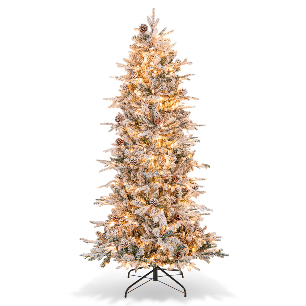 6FT Pre-Lit Christmas Tree Hinged Slim Xmas Tree W/ 210 LED Lights