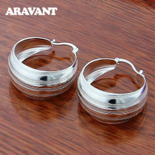 925 Silver 32MM Hoop Earrings For Women Jewelry Gift