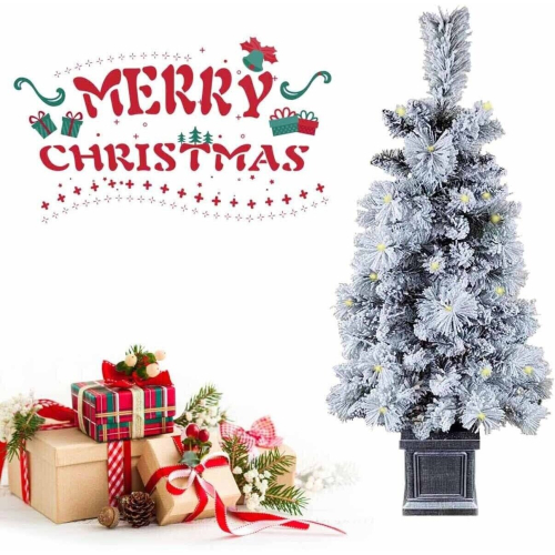 (SNOWY, 2FT) Pre-Lit  Xmas Christmas Tree Artificial with LEDs