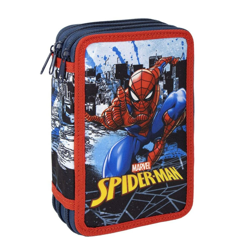 Triple Pencil Case Spiderman 43 Pieces Blue (12 x 19,5 x 6,5 cm)