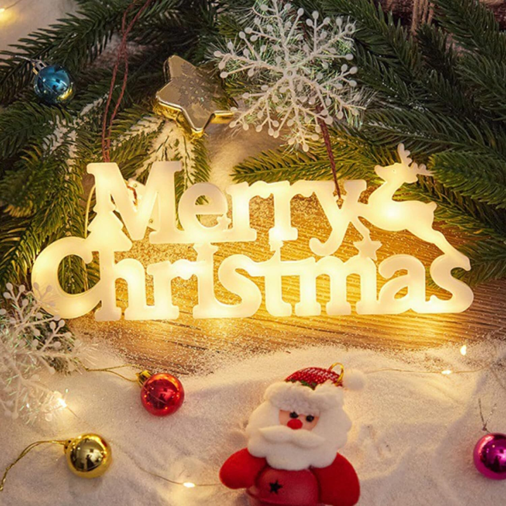 Merry Christmas Sign forChristmas Decorations, Christmas Tree Hanging Lighted Ornaments, Battery Powered Lights Xmas Decor for Wreath Outdoor Indoor
